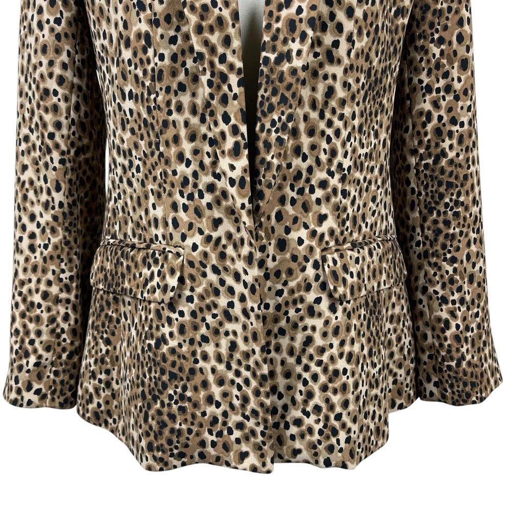 LOFT Petites Blazer Jacket 6P Brown Black Leopard Animal Print Open Front Career - Picture 3 of 12
